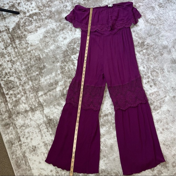 Eyeshadow jumpsuit romper Sleeveless One-Piece SZ M ruffle top wide leg purple - Picture 11 of 12